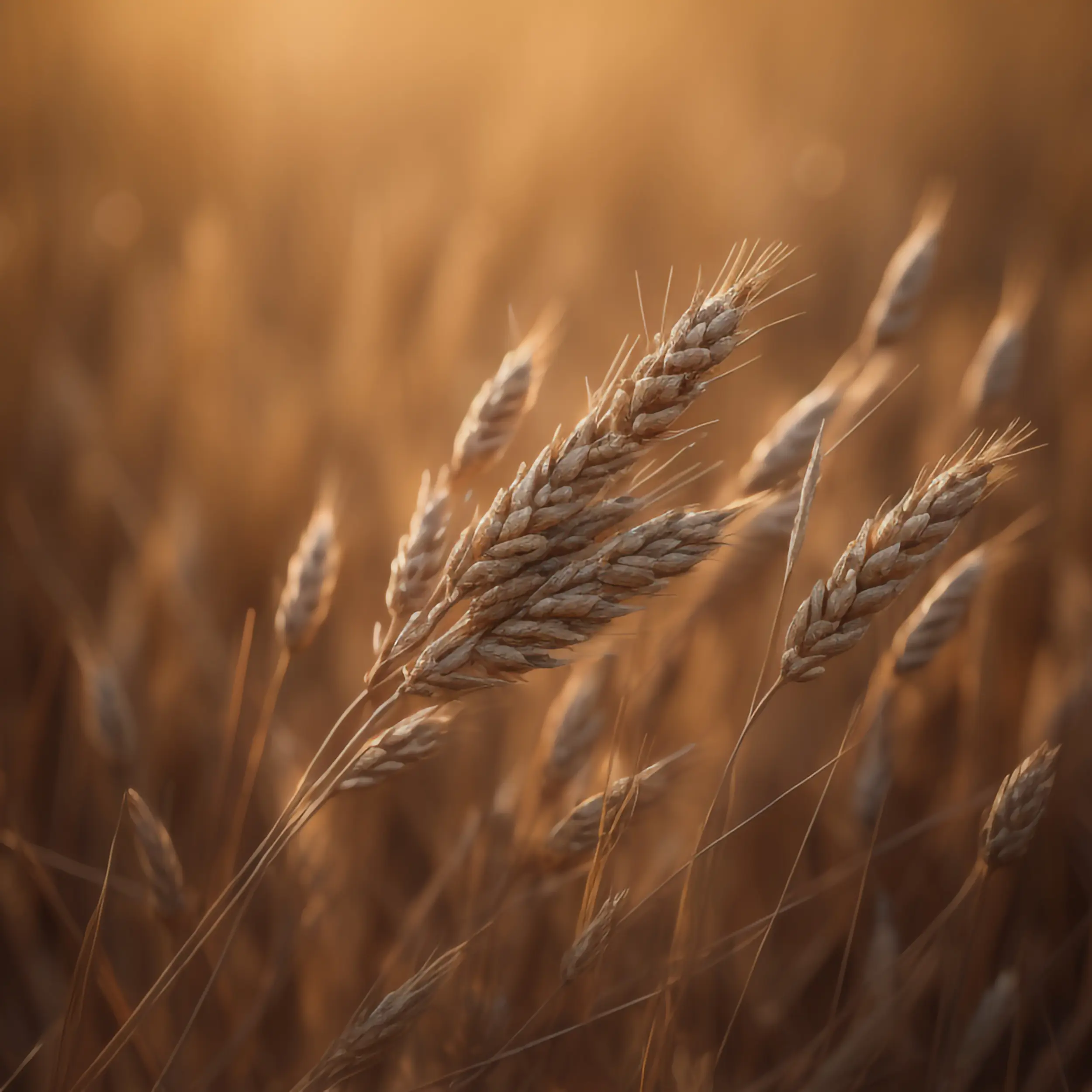 Närbild av gyllene veteax i varmt kvällsljus